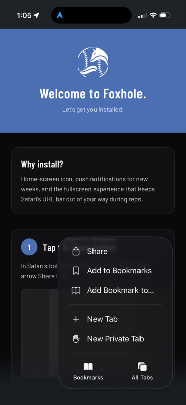 Safari toolbar with Share button highlighted