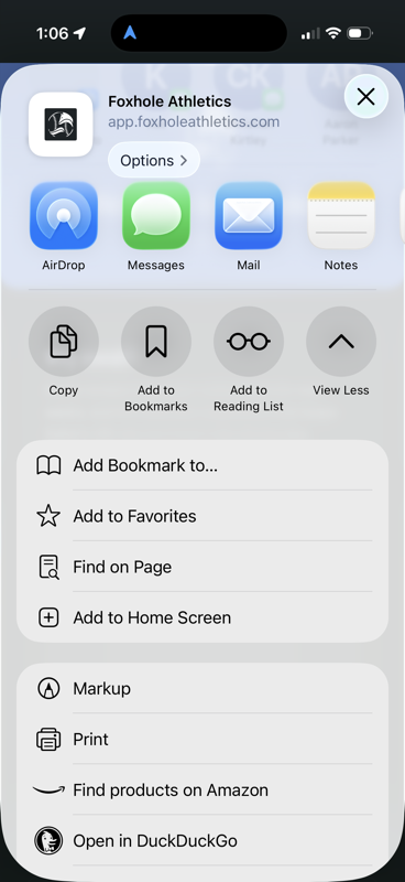 iOS Share sheet with Add to Home Screen option