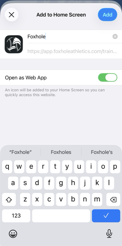 Add to Home Screen confirm screen with Add button highlighted